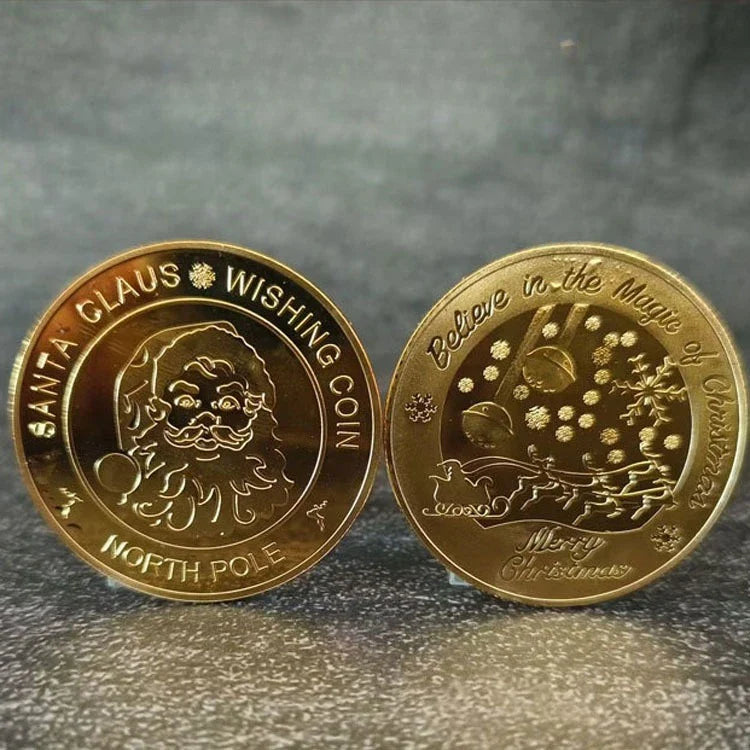 Merry Christmas Wishing Coin – Metal Commemorative Gift for Kids Xmas Eve Holiday Present