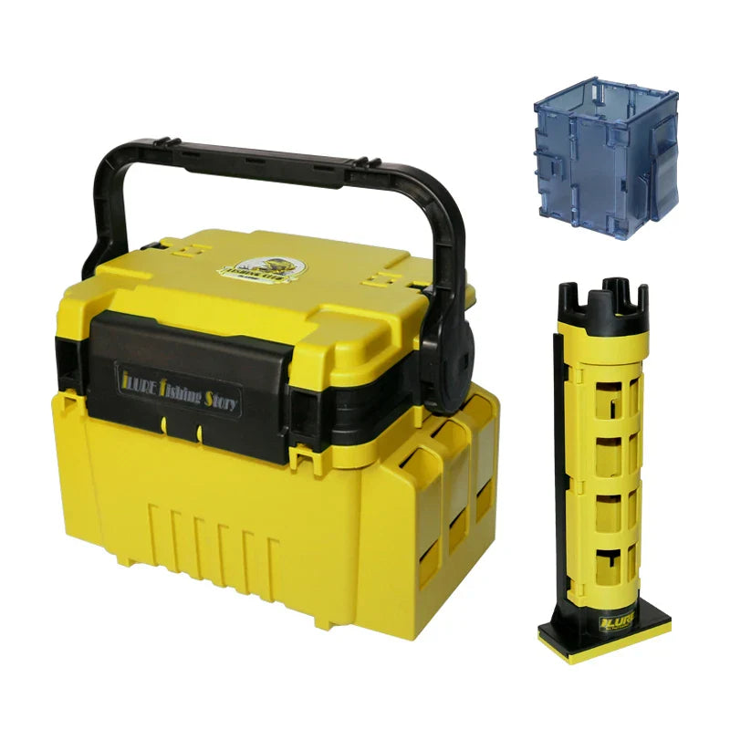 ILURE Multifunction Fishing Tackle Box – Big Storage Tool Box with Rod & Cup Holders for Fishing Accessories