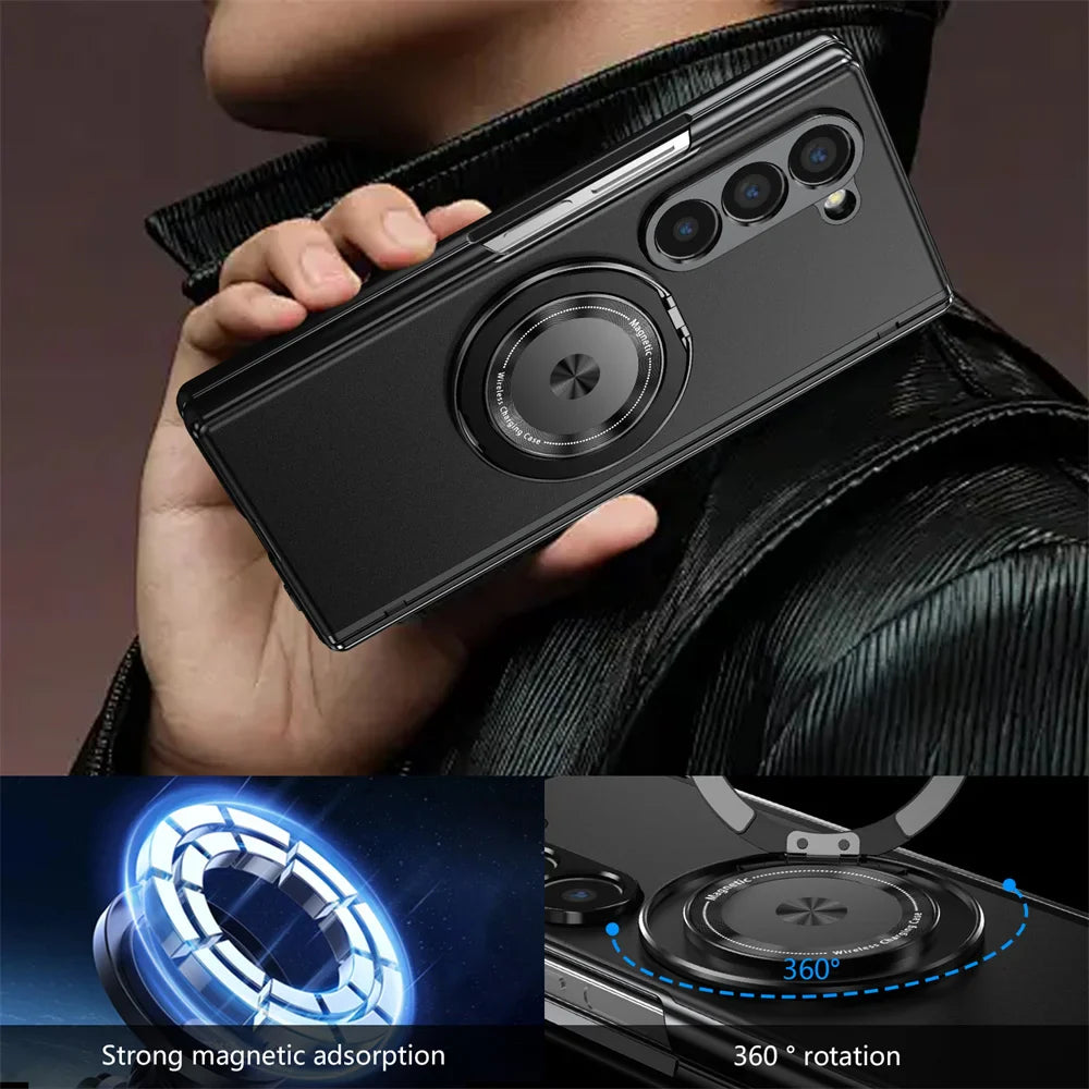 360° Rotating Magnetic Ring Case for Samsung Galaxy Z Fold 6/5/4/3 5G – Hinge Protection Phone Cover with Holder