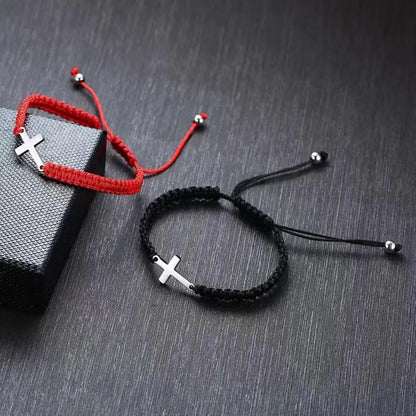 UILZ Creative Stainless Steel Cross Bracelet - Hand-Woven Adjustable Colored String, Couple Versatile Jewelry