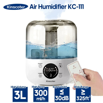KINSCOTER 3L Air Humidifier – Large Capacity Aroma Diffuser with Remote Control & Timer for Home and Plants