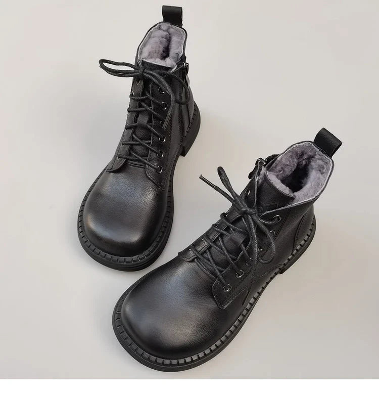 Careaymade 100% Genuine Leather Wide Casual Women’s Short Boots – Big Size, Handmade Men’s Wool Boots