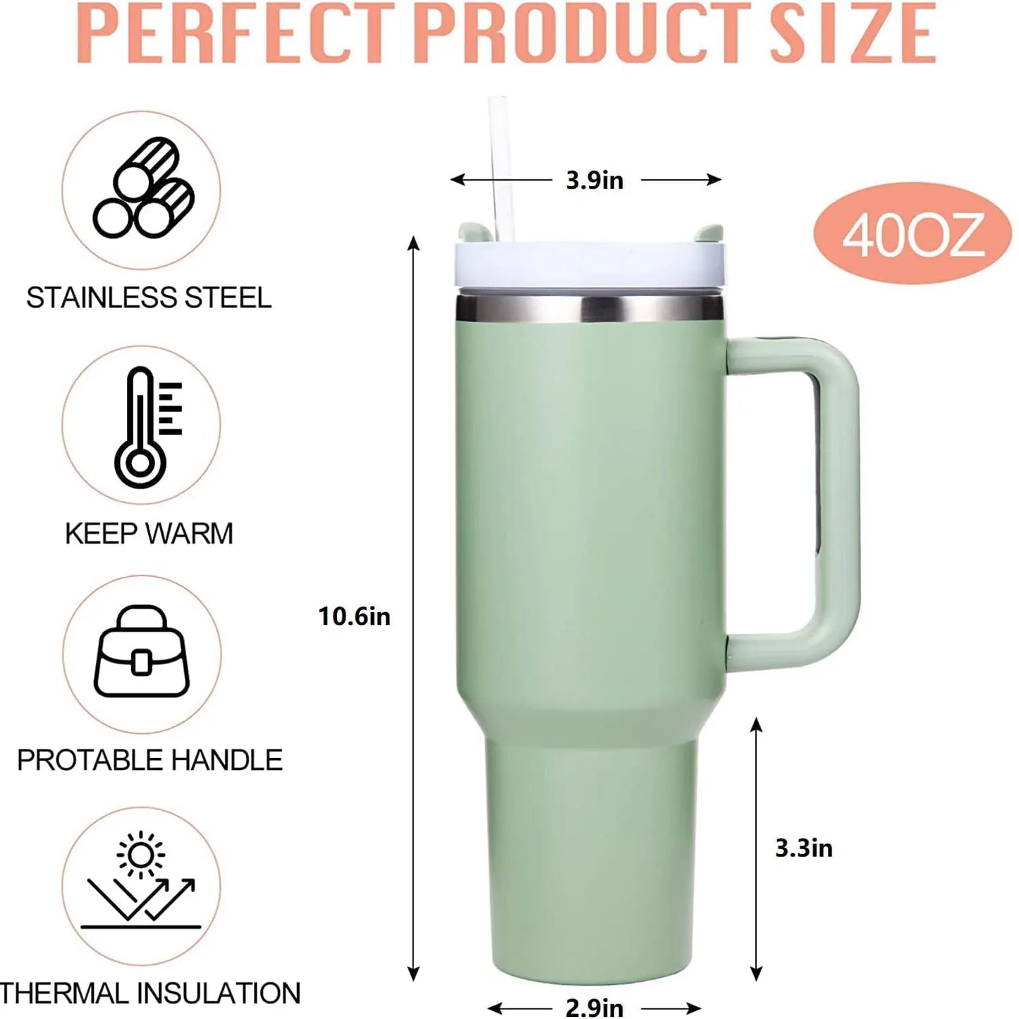 1200ml Insulated Stainless Steel Tumbler with Handle – Portable Thermal Mug for Hot & Cold Coffee with Straw