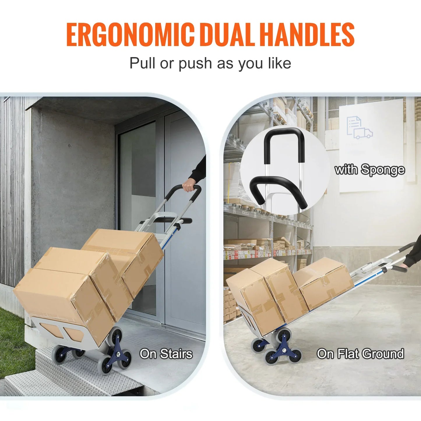 VEVOR Heavy Duty Stair Climbing Cart Trolley - Folding 550/375/220lbs Dual Handle Truck Frame for Warehouse & Airport Use   2/2