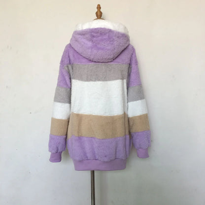 Oversized Jacket for Women – 2023 Autumn Winter Warm Plush Hooded Coat, Loose Fit Streetwear with Pockets