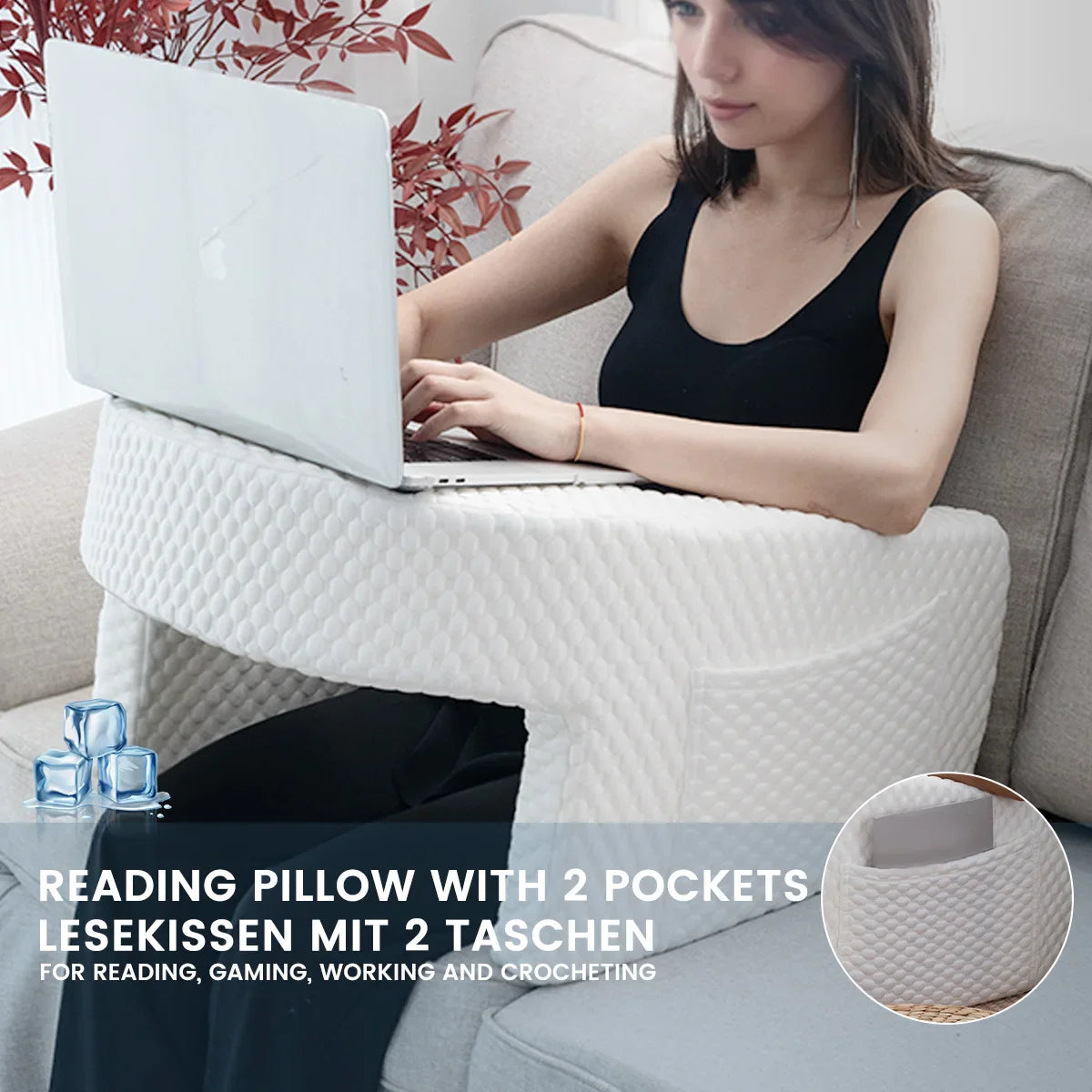 Soft Reading Pillow with Arm Rests - Lap Desk Cushion for Gaming, Working, Sitting on Floor or Sofa, with Washable Cover