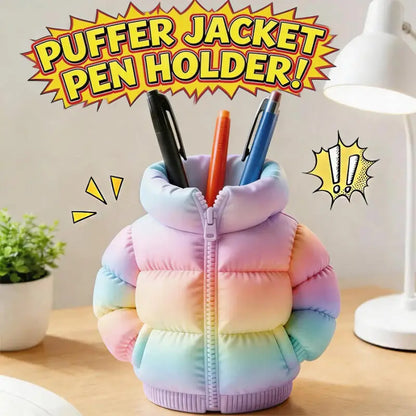 3D Puffer Jacket Pen Holder - Cute Creative Desk Organizer, Stand-Up Pen Pouch for Office & Home