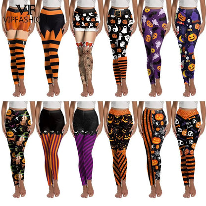 Women’s Halloween Leggings - Spooky Pumpkin Stripe Graphic Stretch Pants for Parties & Workouts