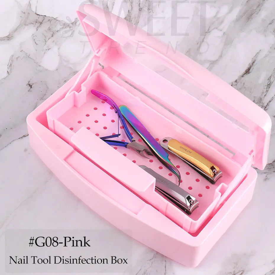 Nail Sterilizer Disinfection Box Pink | Manicure Metal Tool & Tweezers Sterilizer Tray for Salon
