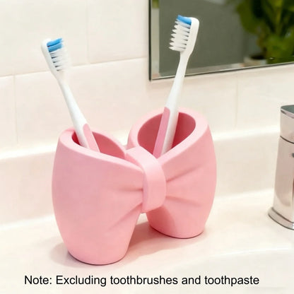 Creative Bow Pen & Toothbrush Holder – Freestanding Plastic Organizer for Bedroom & Bathroom Decor