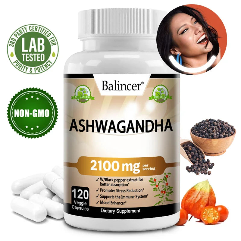 Organic Ashwagandha 2100mg – Stress Relief, Mood Boost, Immune & Thyroid Support Supplement