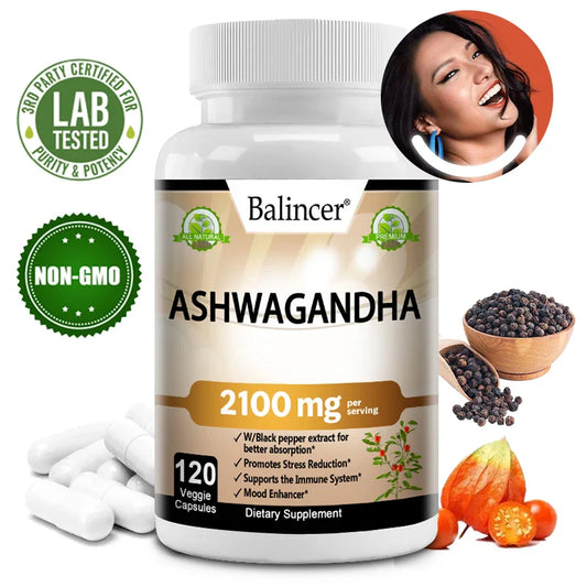 Organic Ashwagandha 2100mg – Stress Relief, Mood Boost, Immune & Thyroid Support Supplement