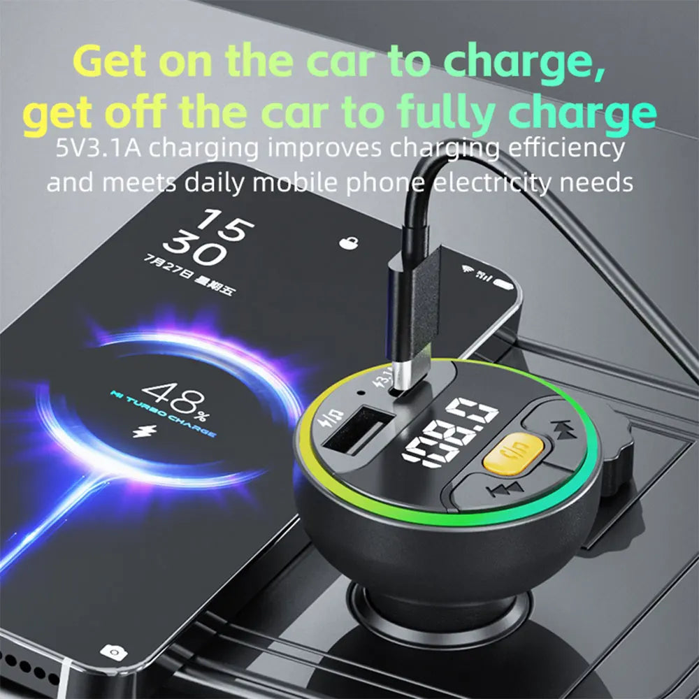 Bluetooth 5.3 Car FM Transmitter – Handsfree Wireless Audio Adapter with USB-C Fast Charging, MP3 Player & Auto Radio Modulator Car Kit for All Vehicles