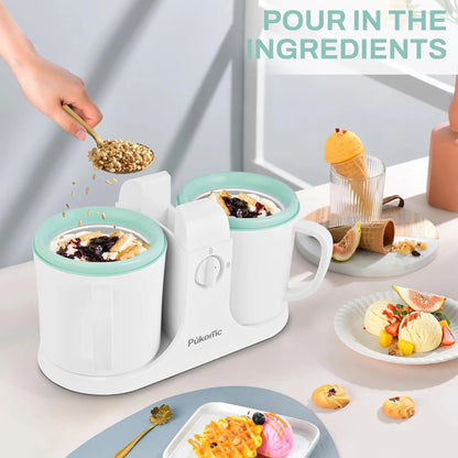 Home Ice Cream Maker with Dual Bowls – Easy-to-Use & Clean Electric Ice Cream Machine in White & Green