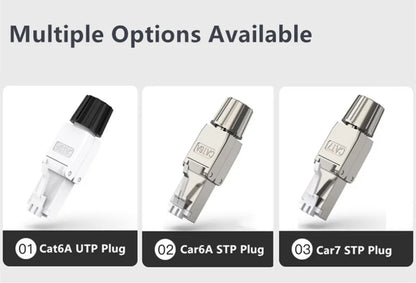 Cat6A/Cat7 RJ45 Connector — UTP/STP Toolless Network Plug | Shielded PoE Ethernet Modular Male Adapter