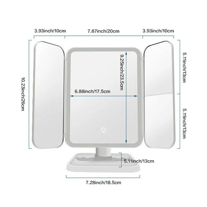 Tri-Fold LED Makeup Mirror with Smart Complementary Lighting - Beauty Light for Dorms, Dressing Rooms, and More