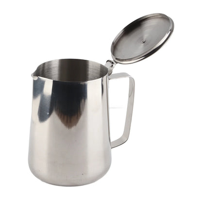 Stainless Steel Coffee Mug & Milk Frothing Pitcher with Lid – Latte Art Barista Cup for Coffee & Milk Drinks