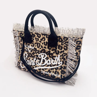 SAINT BARTH Houndstooth Crossbody Bag – Small Cotton Linen Handmade Tote with Tassels for Women