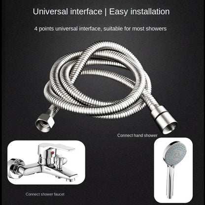Flexible Shower Hose 1.5/2M — Black/Silver Stainless Steel Bathroom Extension Pipe and Accessories