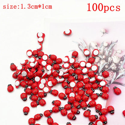 100Pcs Wooden Mini Ladybug Stickers – 8x11mm Self-Adhesive Red DIY Craft Decorations for Scrapbooking, Home, Garden & Party Decor