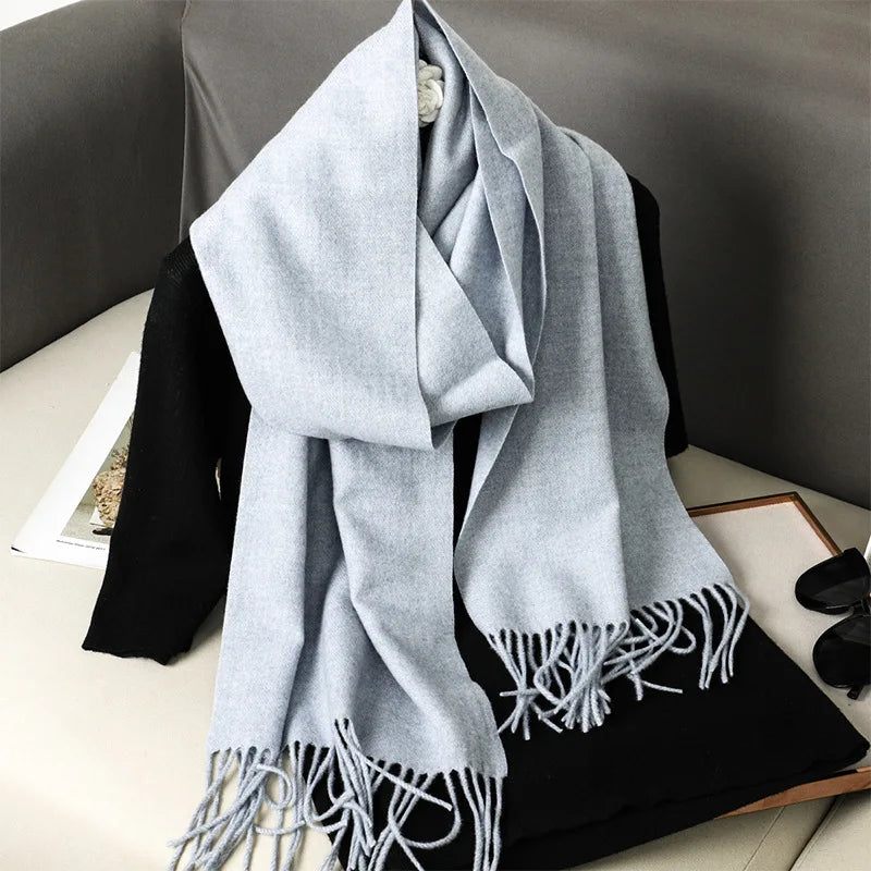 62-Color Solid Women’s Winter Scarf — Thick Warm Cashmere Pashmina Shawl with Tassels, Outdoor Luxury Wrap, Windproof Fashion Scarf
