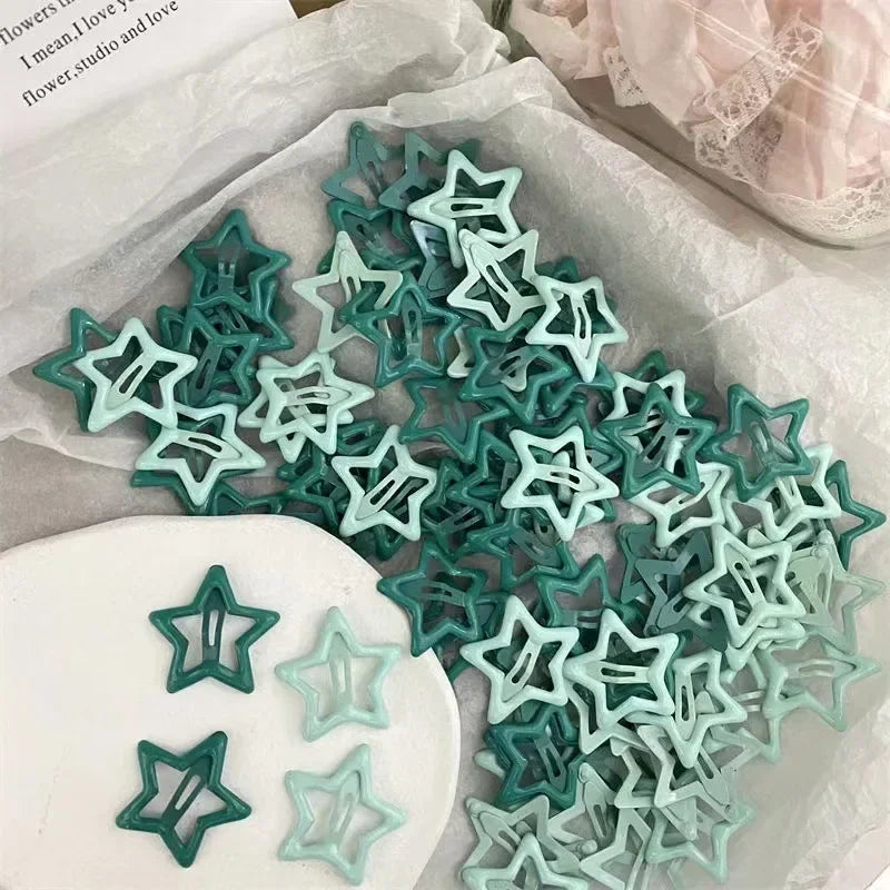 10/50PCS Colorful Kawaii Star Barrettes – Y2K Sweet Girls Metal Snap Hairclips & Hair Jewelry Gifts