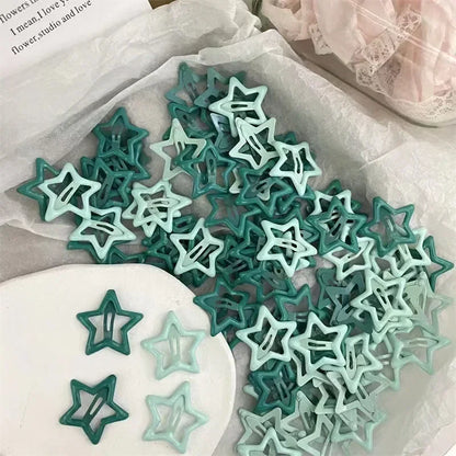 10/50PCS Colorful Kawaii Star Barrettes – Y2K Sweet Girls Metal Snap Hairclips & Hair Jewelry Gifts