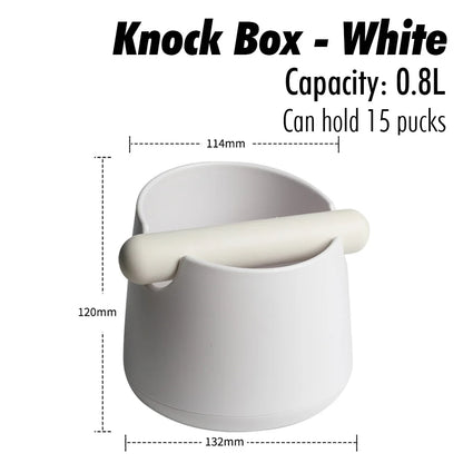 White Coffee Knock Box – 800ML Espresso Grounds Container with Rubber Knock Bar & Anti-Slip Base