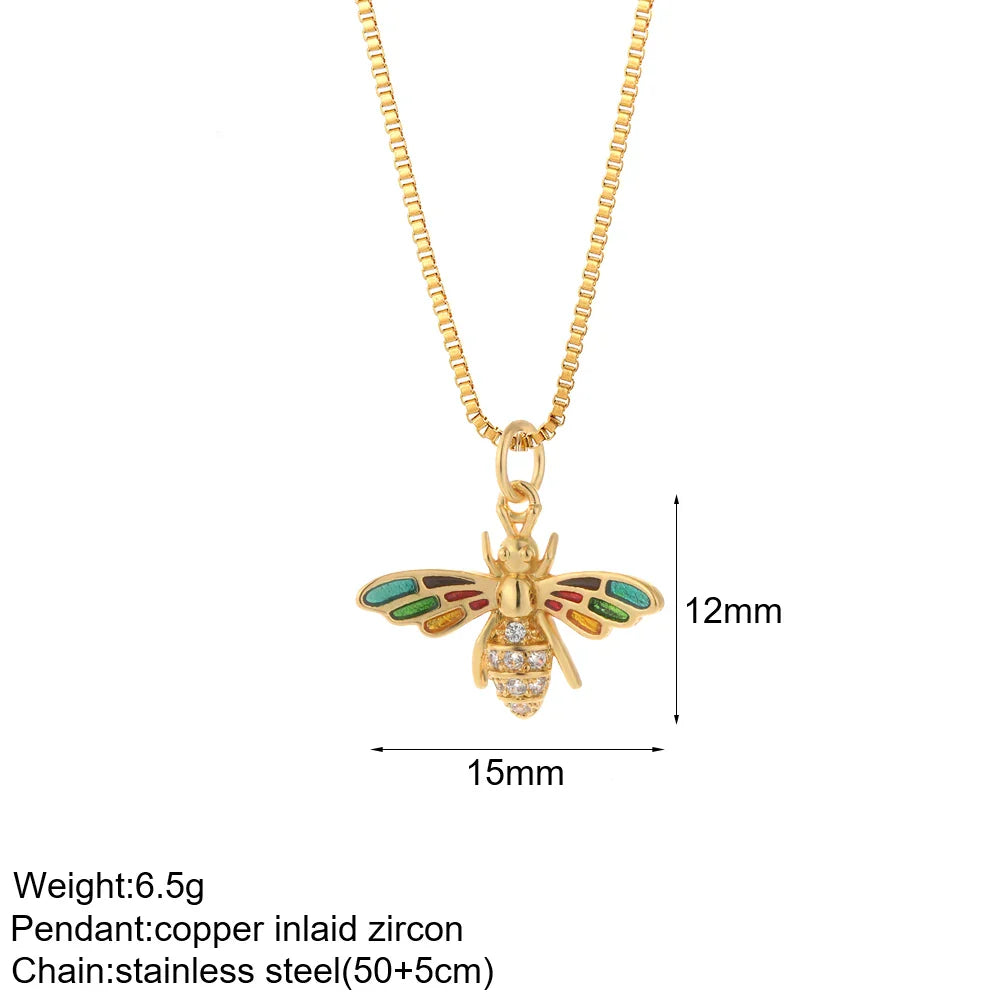 Heart Evil Blue Eye Sun Necklace – Cute Dog, Bee & Elephant Gold Pendant with Long Stainless Steel Chain for Women