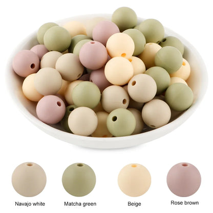 50Pcs Silicone Spacer Beads - 9/12/15mm Round Loose Beads for DIY Necklace Bracelet Jewelry Making