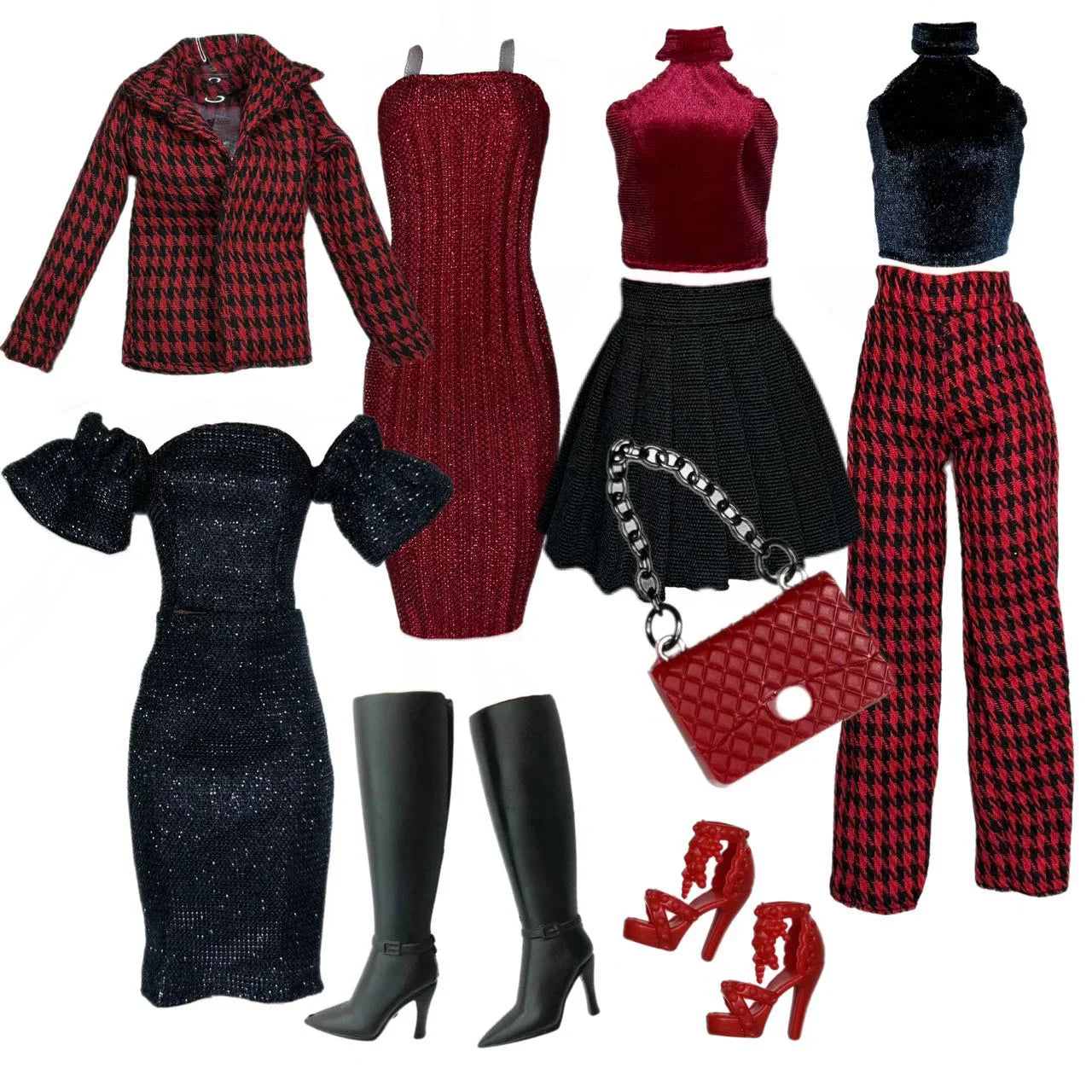 Deluxe Doll Clothes Set – Black & Red Tea Time Fashion Outfit for 11.5” Dolls