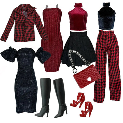 Deluxe Doll Clothes Set – Black & Red Tea Time Fashion Outfit for 11.5” Dolls