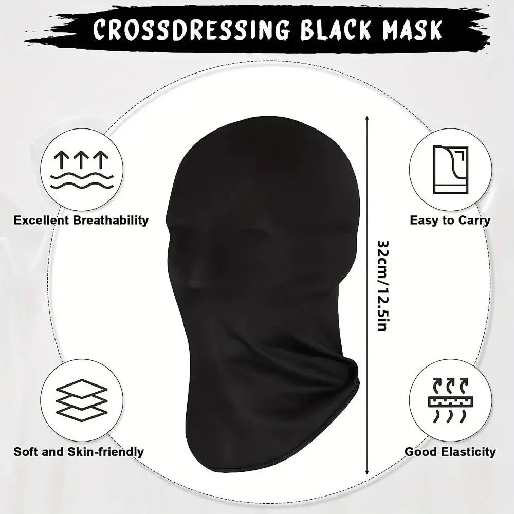 Black Cosplay Full Mask - Breathable Thin Hood Head Cover for Party & Festival Costume Accessories