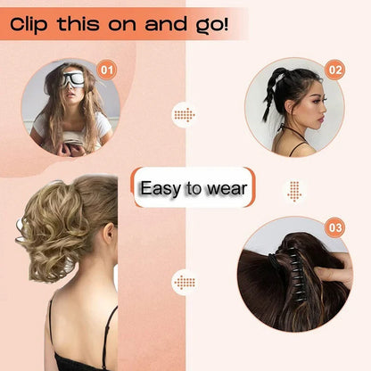 12-Inch Synthetic Wavy Curly Ponytail Hair Extension with Claw Clip – Mixed Blonde Hairpiece for Women