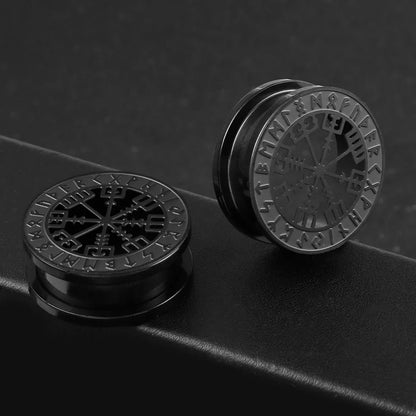 Casvort 2PCS Stainless Steel Ear Gauges – Viking Rune Plugs, Tunnels, Expanders for Piercing Jewelry