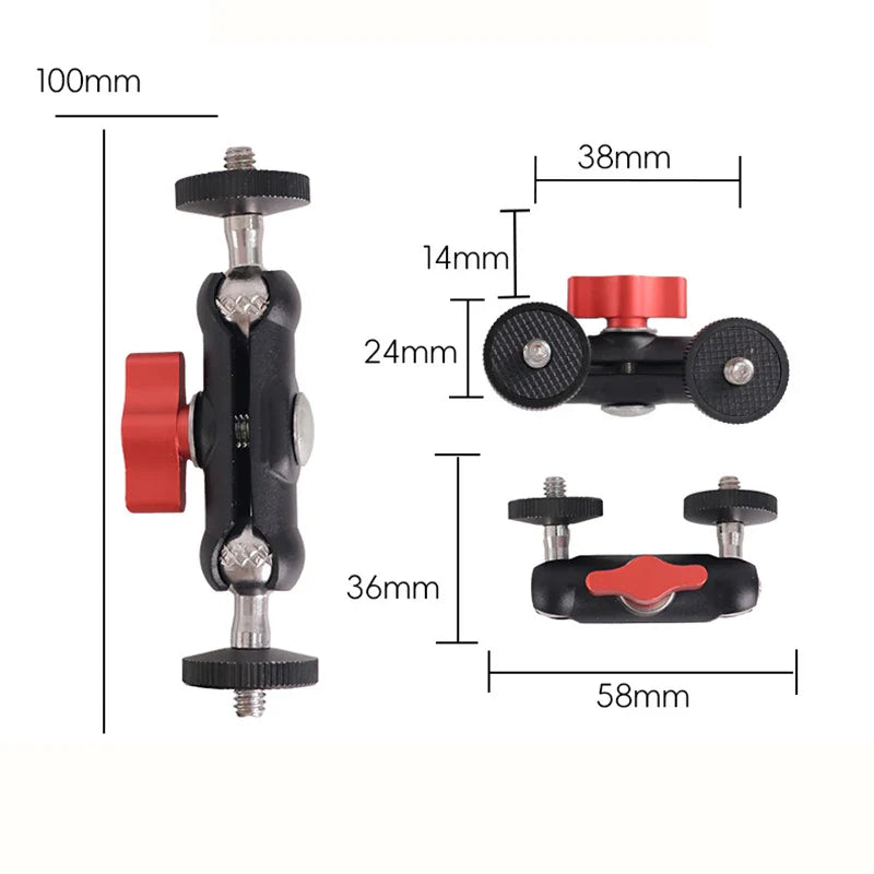Camera Super Clamp with Double Ball Head Magic Arm – Metal Mount for DSLR, GoPro, Monitor, Light & Mic Photography Accessories