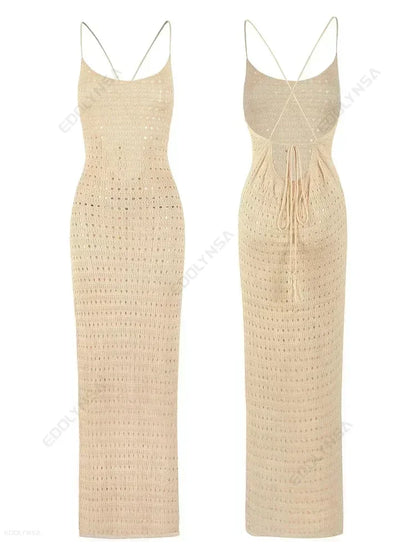 Sexy Knit Cut-Out Tassel Bodycon Maxi Dress – Summer Beach & Party Outfit for Women