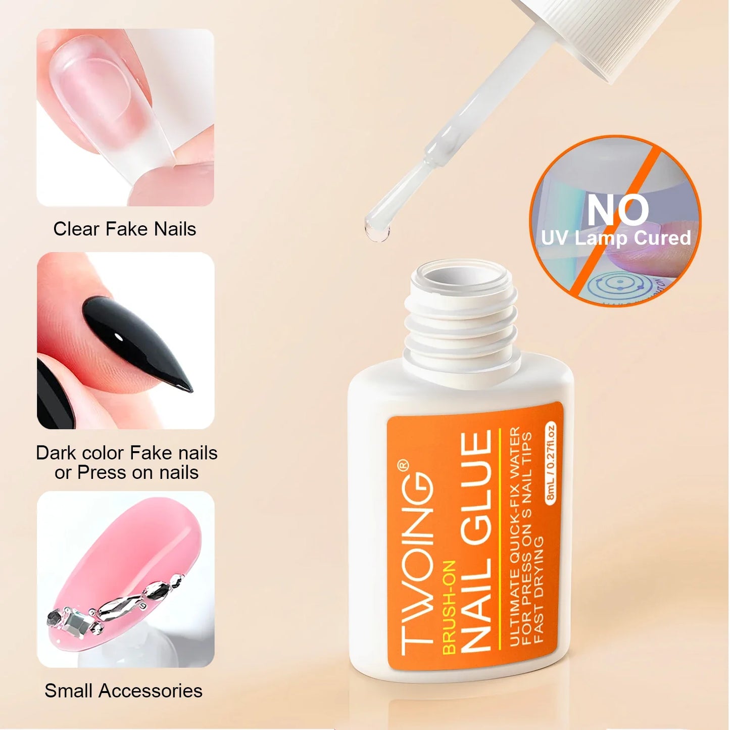 Twoing Waterproof Nail Adhesive — Long-Lasting, Fast-Drying, Formaldehyde-Free Glue for Acrylic & Fake Nails