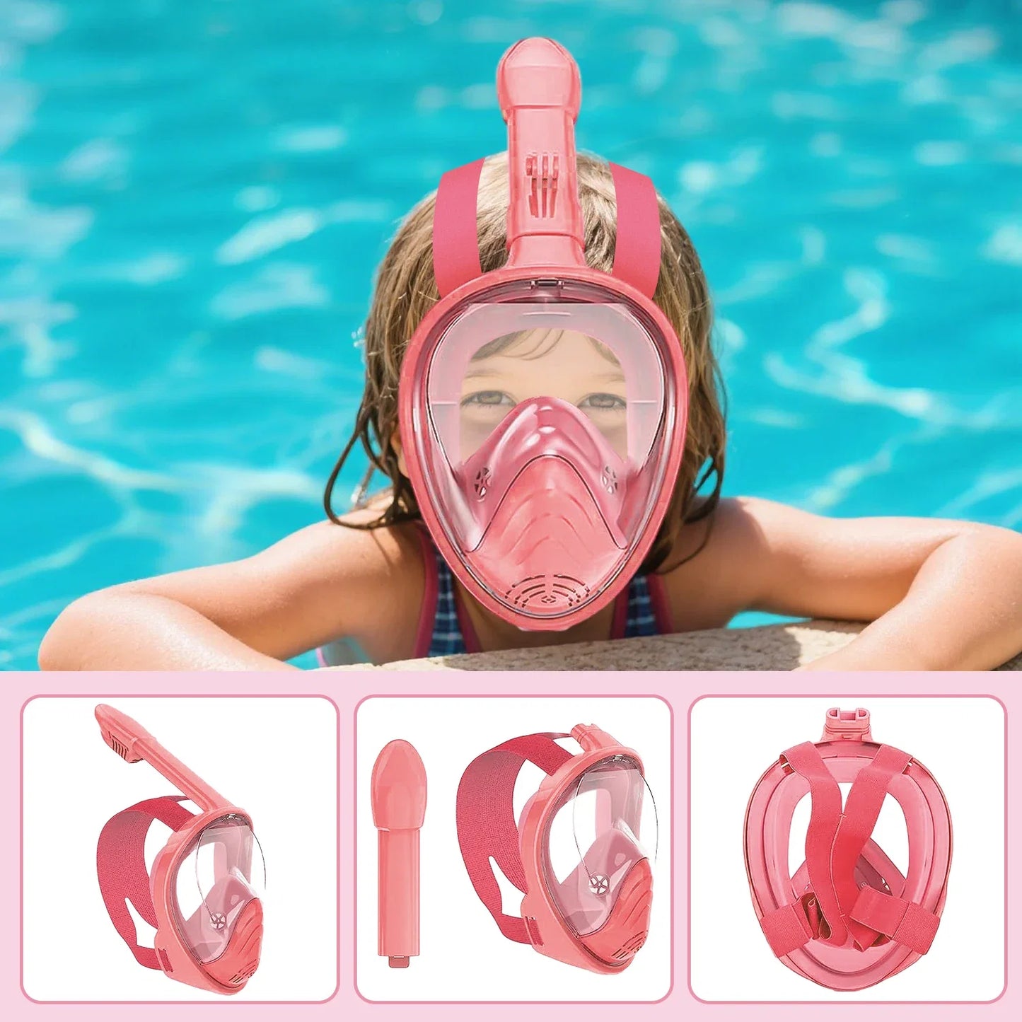 Foldable Full Face Snorkel Mask - 180° Panoramic Anti-Fog Diving Mask for Kids & Swimming