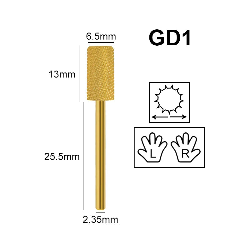 Gold Tungsten Carbide Nail Drill Bits – Large Barrel Milling Cutter, Pro Reversed Durable Grinding & Polishing Tools Accessories 4XC