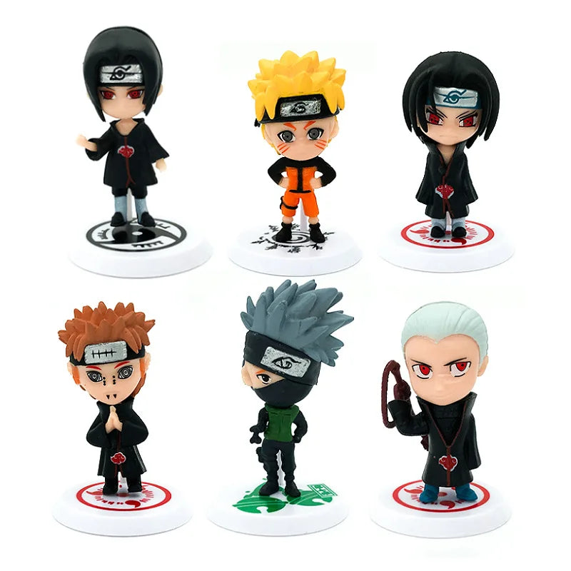 6 Pcs Naruto Mini Figures – Sasuke, Gaara, Uchiha Madara 7-8cm Collectible Figurines with Base