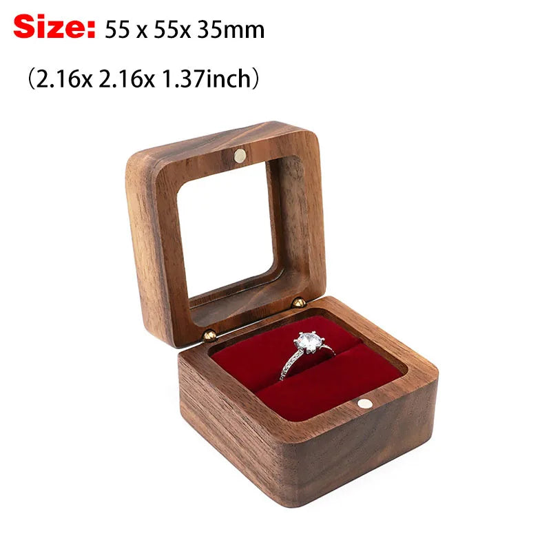 Personalized Walnut Wooden Ring Box - Custom Name Engagement & Wedding Anniversary Gift