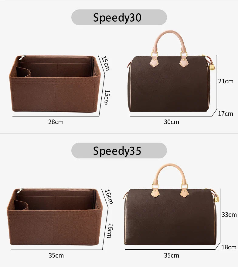 WUTA Felt Insert Bag Organizer — Inner Liner for LV Speedy 20/25/30/35 Handbags, Makeup & Travel Purse Storage