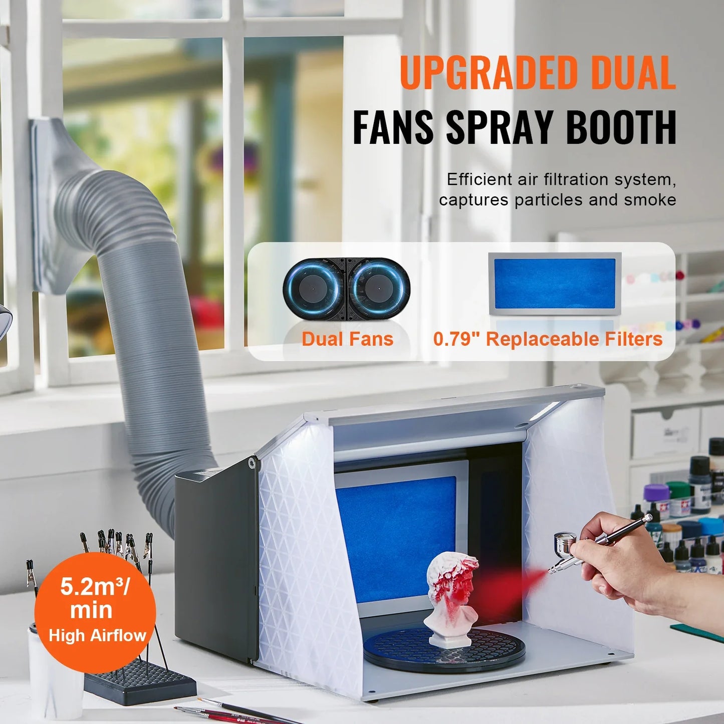 SucceBuy Portable Airbrush Spray Booth Kit – Hobby Paint Booth with 4 LED Lights & Dual Powerful Exhaust Fans
