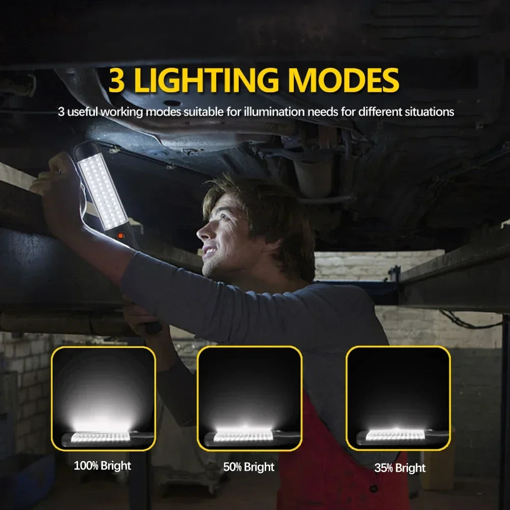 Powerful LED Work Light - Portable USB Rechargeable Camping Lantern with Magnet Hook, Waterproof for Repair & Outdoor Use