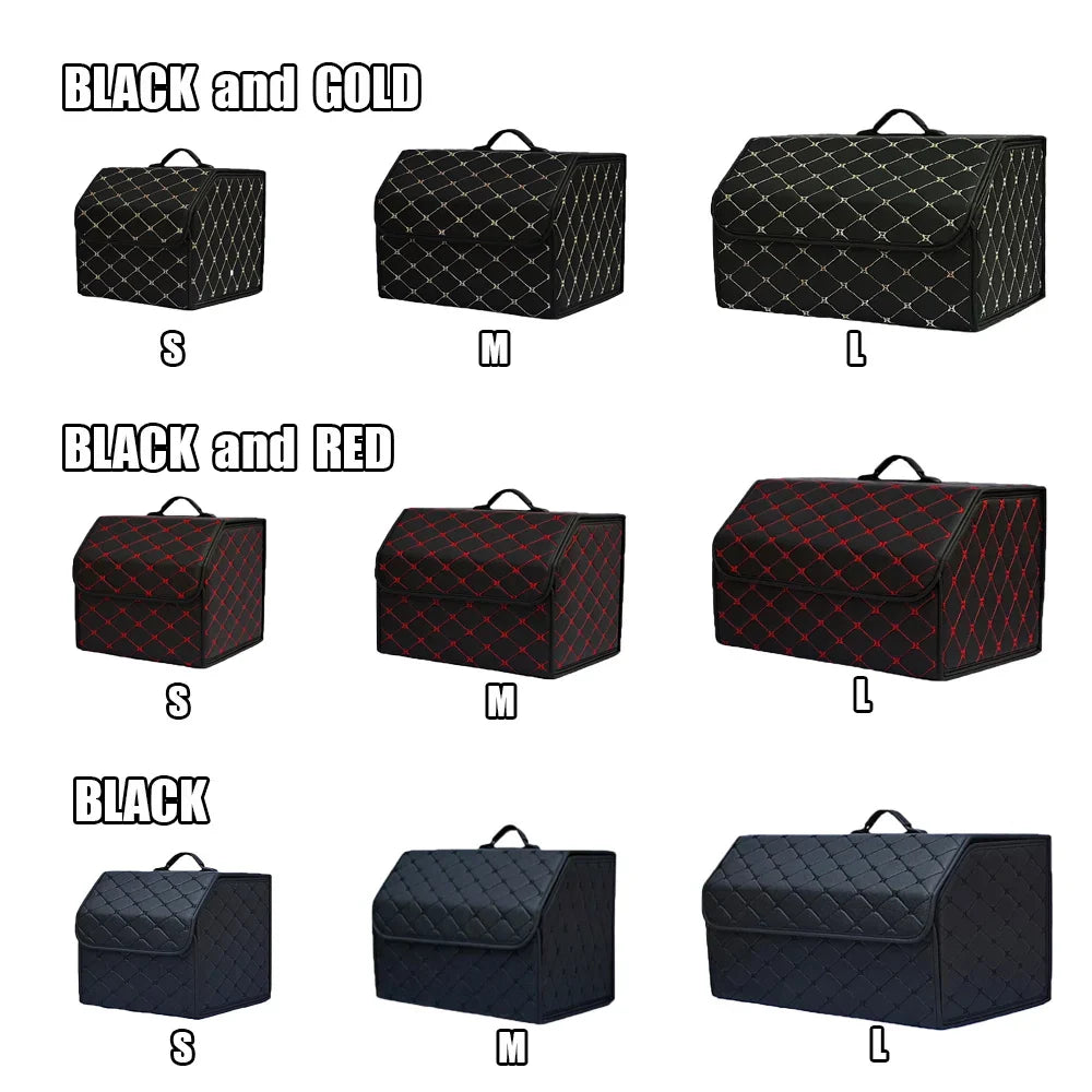 Car Trunk Organizer Box – Large Capacity Leather Storage Bag for Auto Tools, Stowing, Tidying, and Emergency Use, Folding