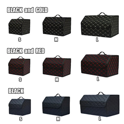 Car Trunk Organizer Box – Large Capacity Leather Storage Bag for Auto Tools, Stowing, Tidying, and Emergency Use, Folding