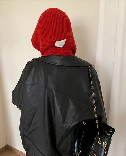 Y2K Balaclava Beanie Hat & Scarf – Thick Knit One-Piece Winter Neck Warmer Retro Style