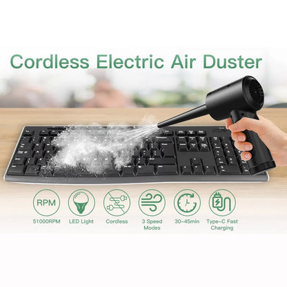 Compressed Air Duster for Computers - Portable Cordless Air Blower with LED Light for PC Keyboard, Car, and Cleaning