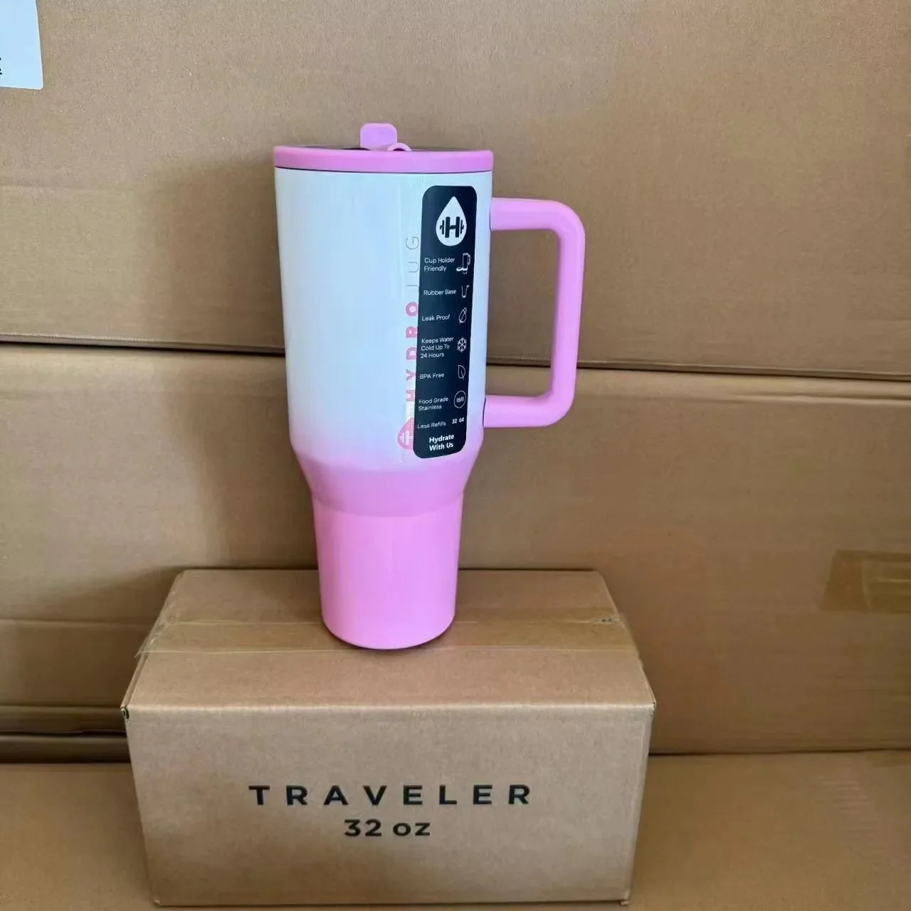 HydroJug 32oz/40oz Traveler Tumbler — Stainless Steel Vacuum Insulated Car Mug with Straw Lid & Double Wall Thermal Iced Design